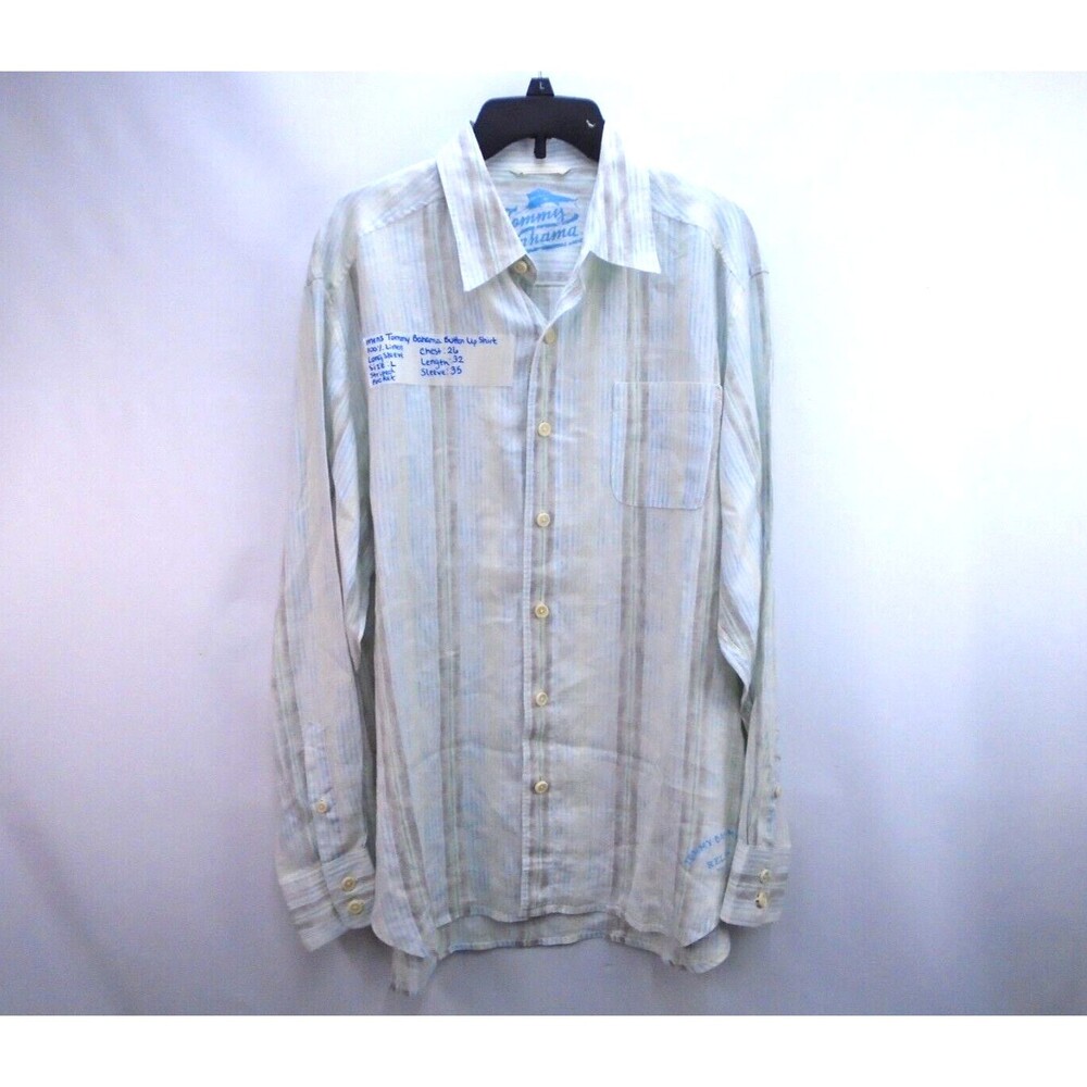 TOMMY BAHAMA Relax 100% LINEN Shirt Men Size L long sleeve button up striped